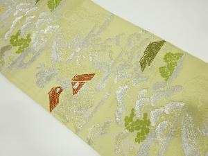 アンティーク　松に家屋風景模様織り出し袋帯（材料）